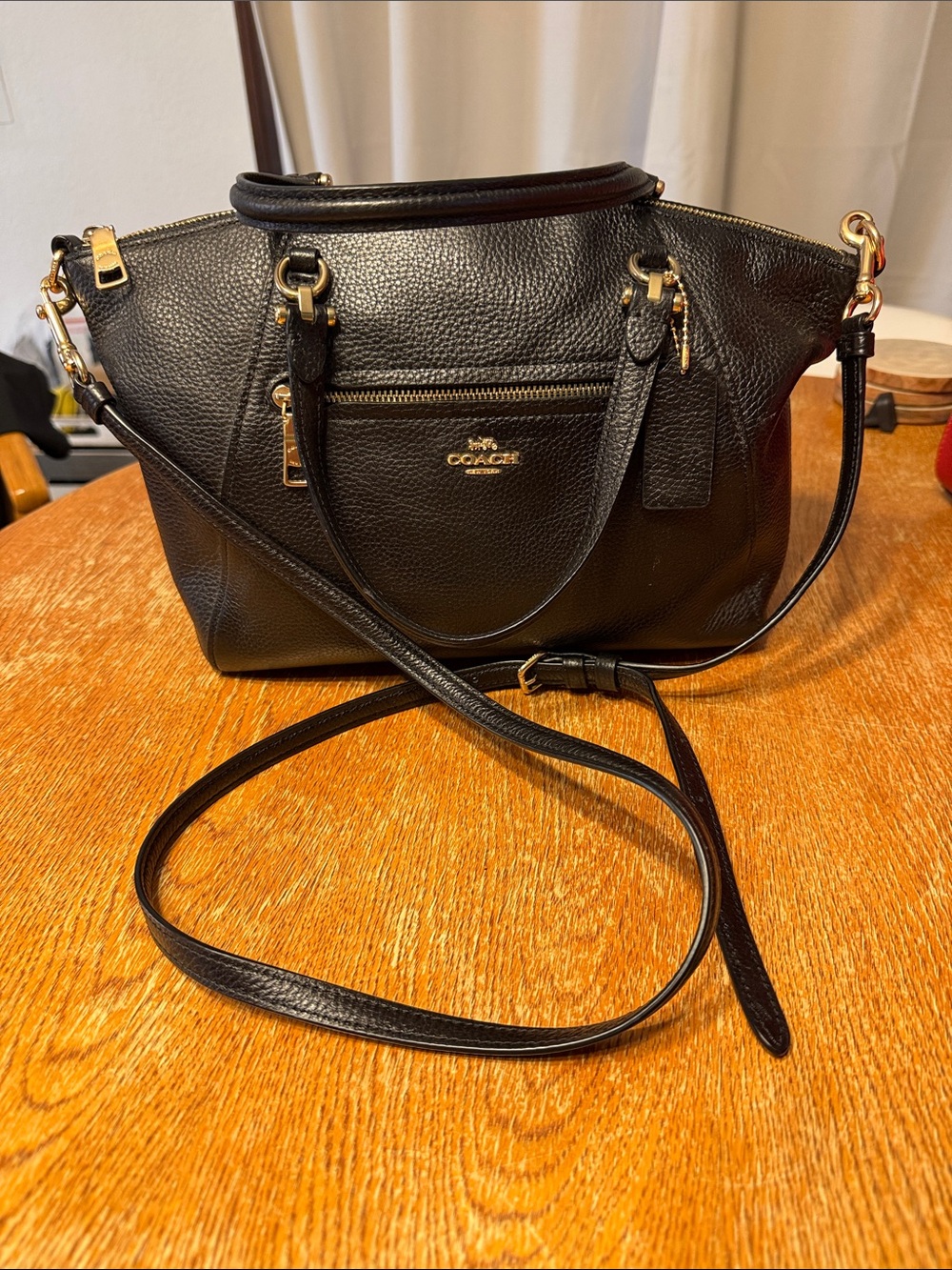 Coach Black Pebbled Leather Satchel with Gold Hardware